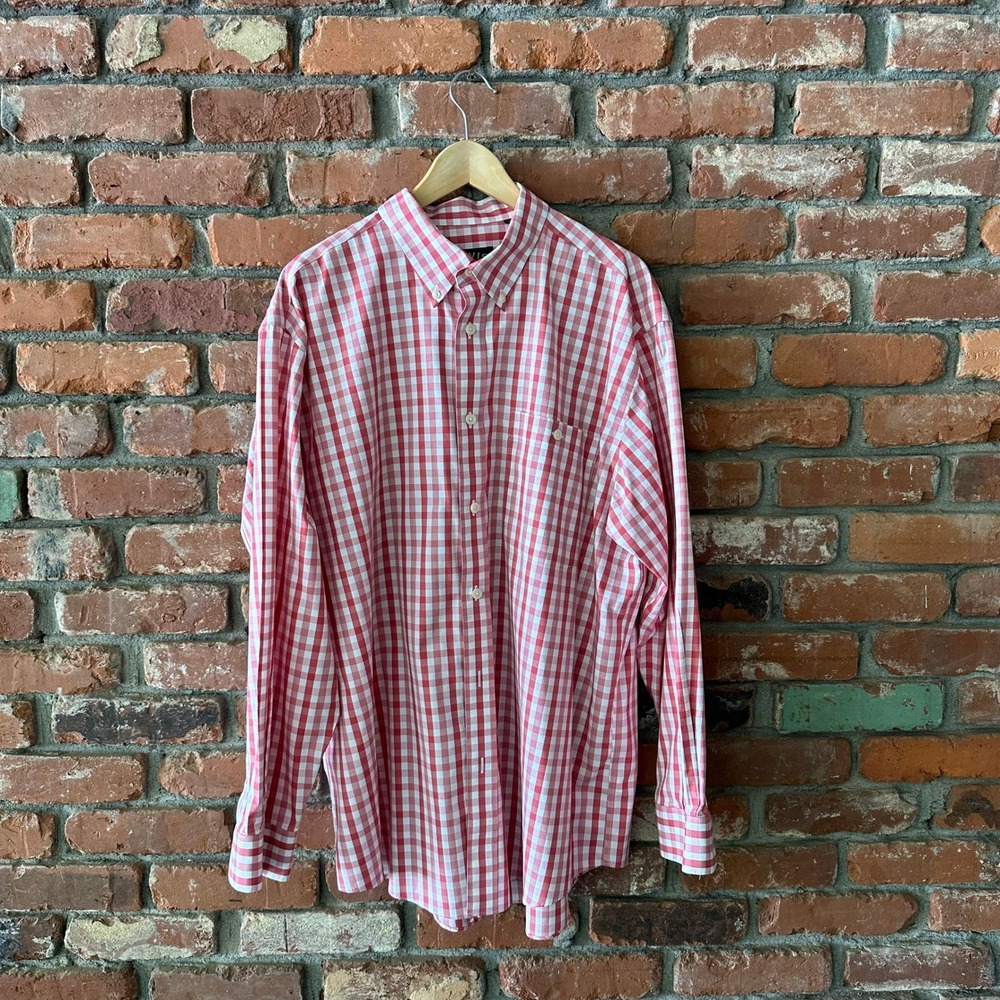 Orvis Men's XL Red White Gingham Check Button Down Long Sleeve Shirt